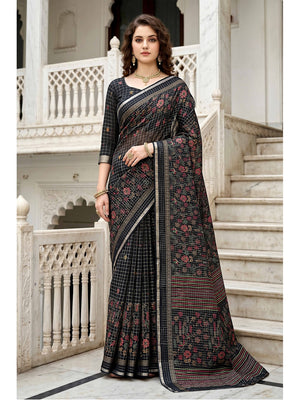 Peachmode Black Georgette Saree - Image 1