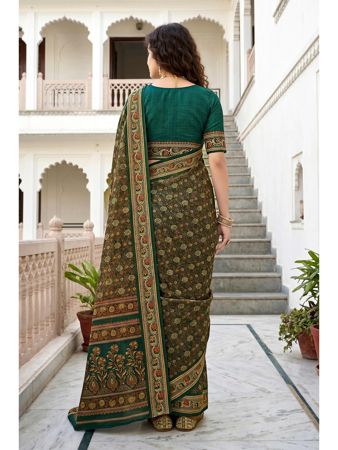Peachmode Green Georgette Saree - Image 2