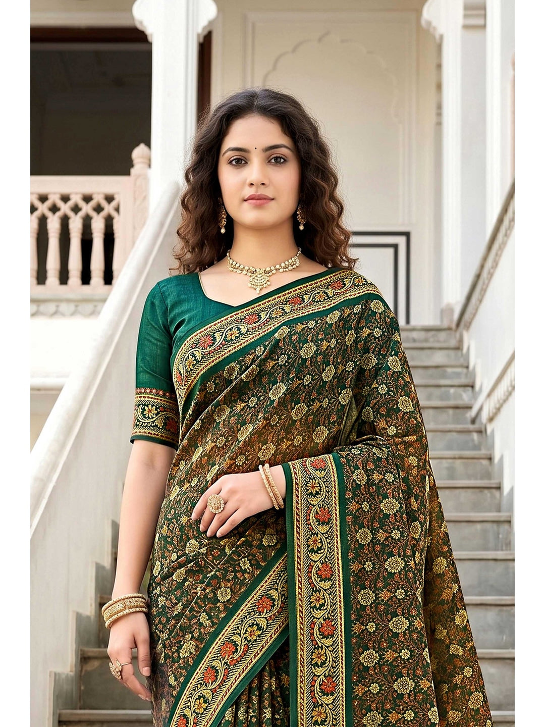Peachmode Green Georgette Saree - Image 4