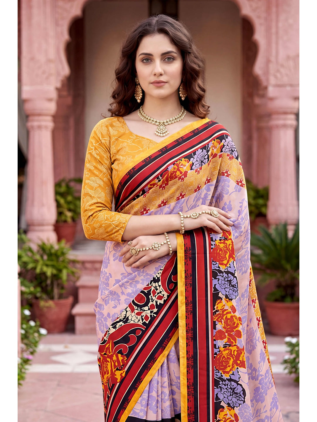 Peachmode Purple Georgette Saree - Image 4