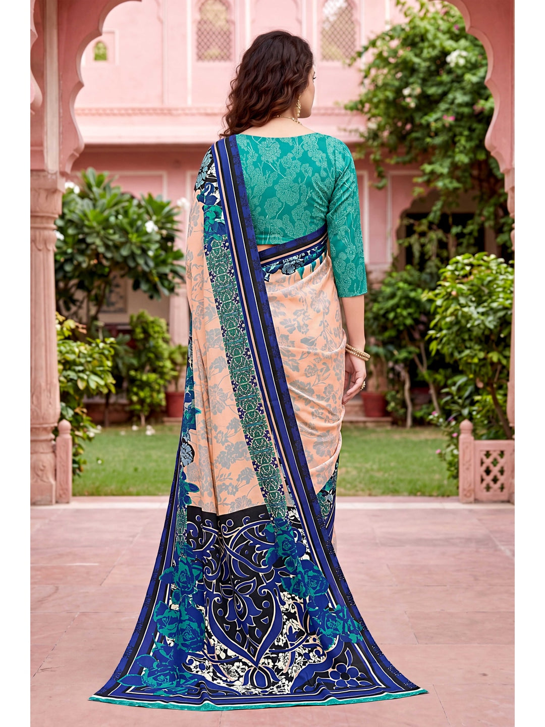 Peachmode Peach Georgette Saree - Image 2