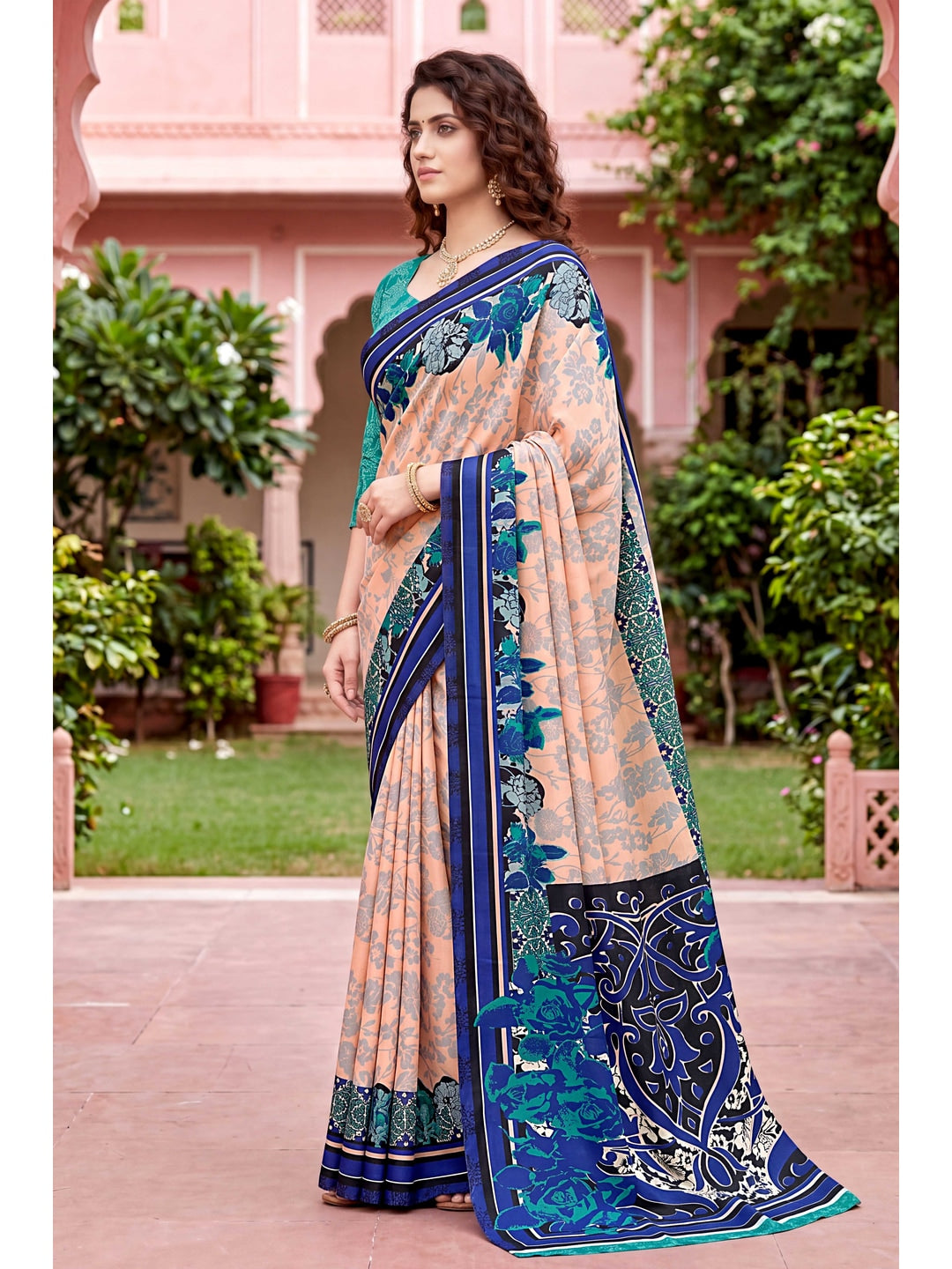 Peachmode Peach Georgette Saree - Image 3