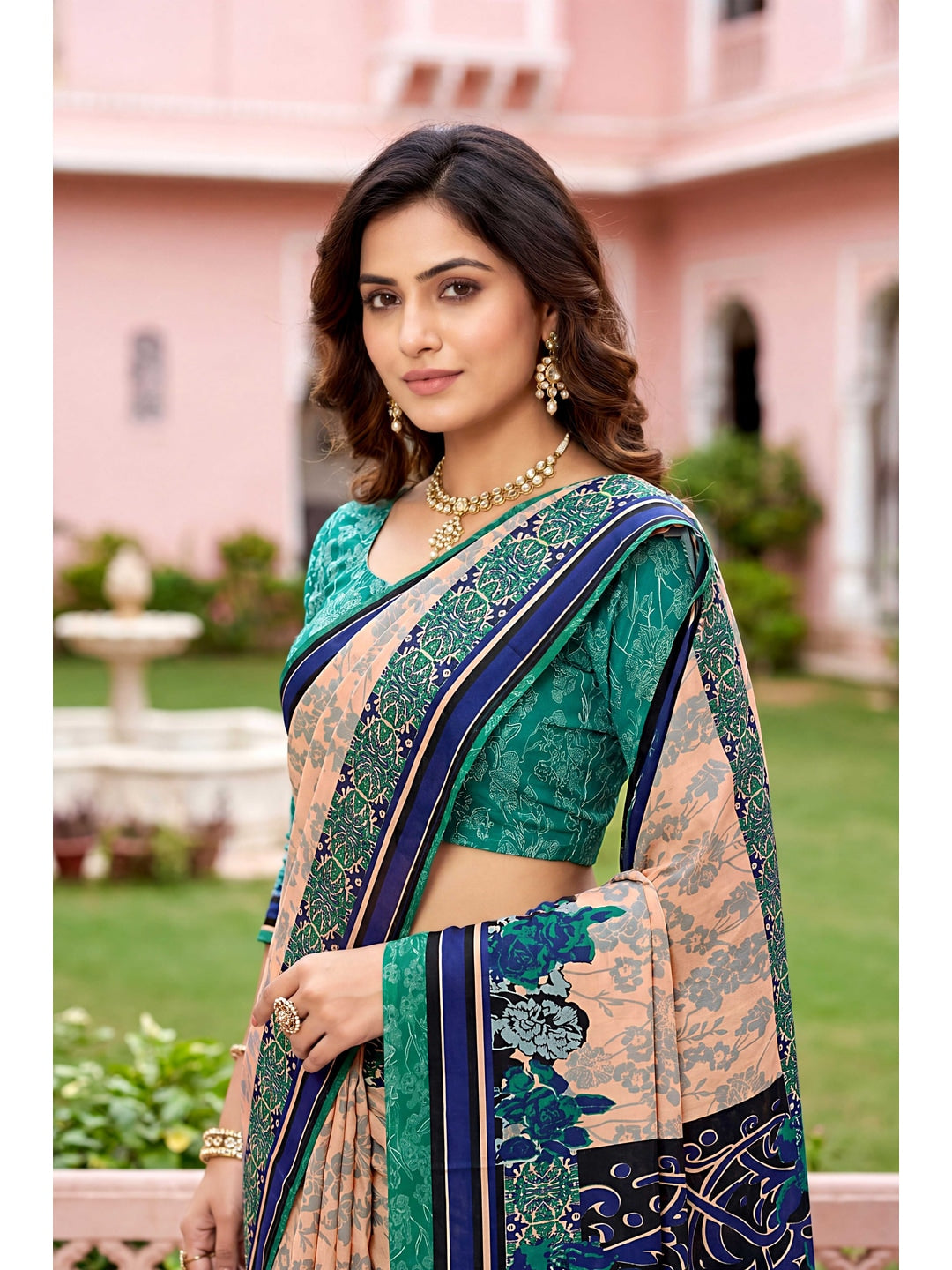 Peachmode Peach Georgette Saree - Image 4