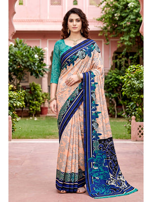 Peachmode Peach Georgette Saree - Image 1