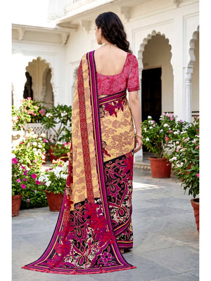 Peachmode Yellow Georgette Saree - Image 2