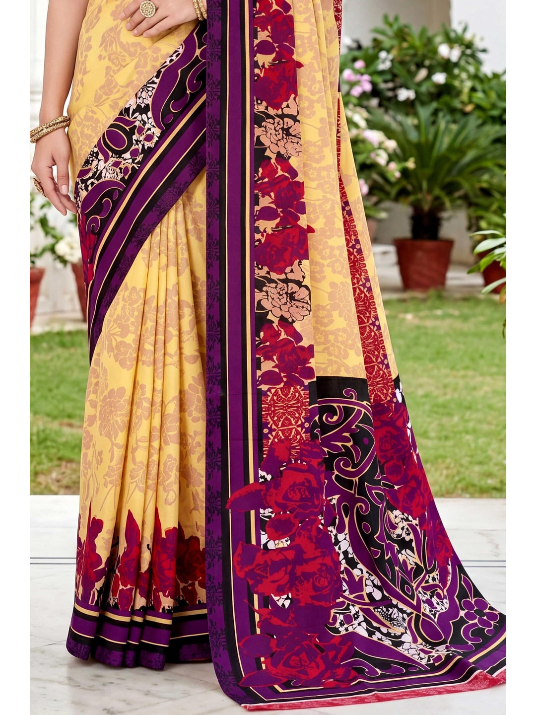 Peachmode Yellow Georgette Saree - Image 6