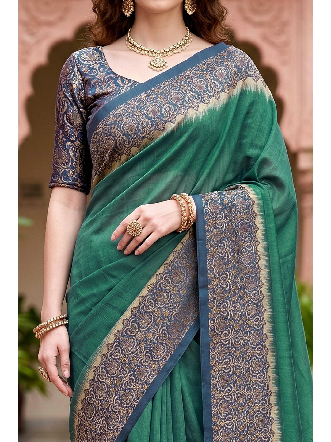 Peachmode Green Georgette Saree - Image 5