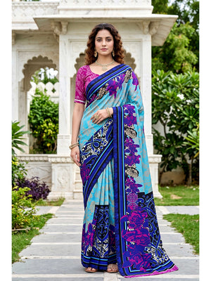 Peachmode Blue Georgette Saree - Image 1