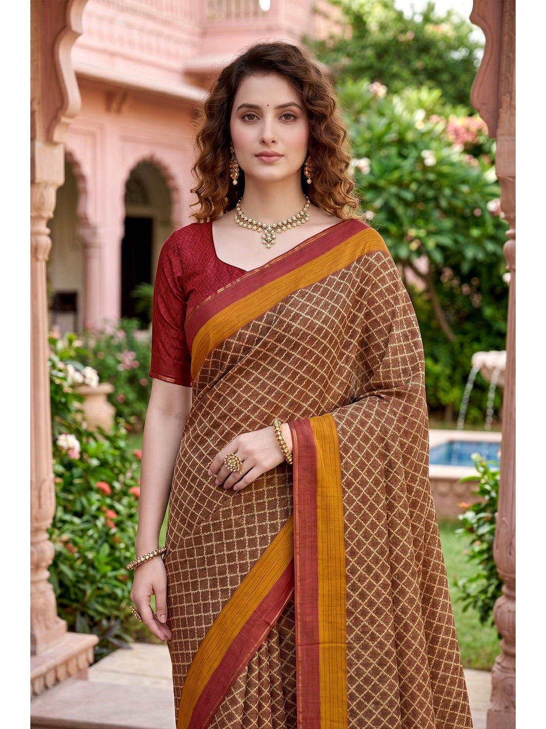 Peachmode Beige Georgette Saree - Image 4