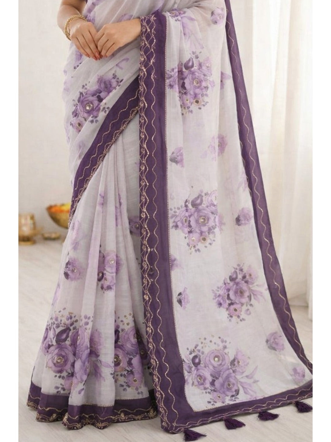 Peachmode Purple Cotton Blend Devika Saree - Image 4