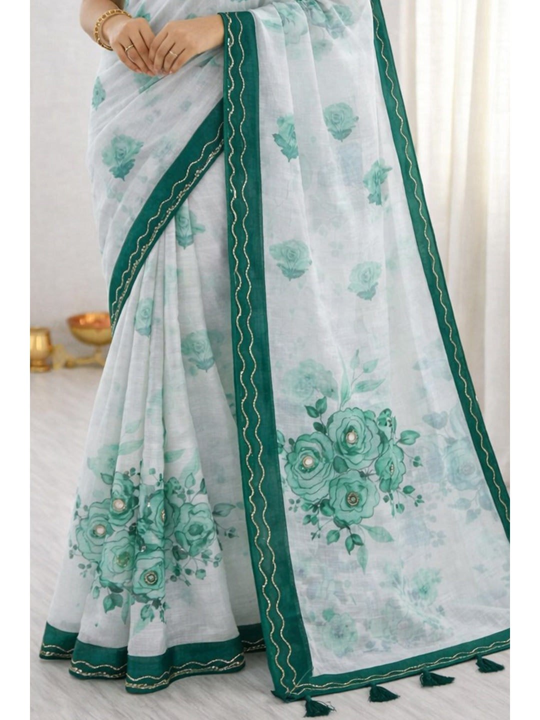 Peachmode Green Cotton Blend Devika Saree - Image 4