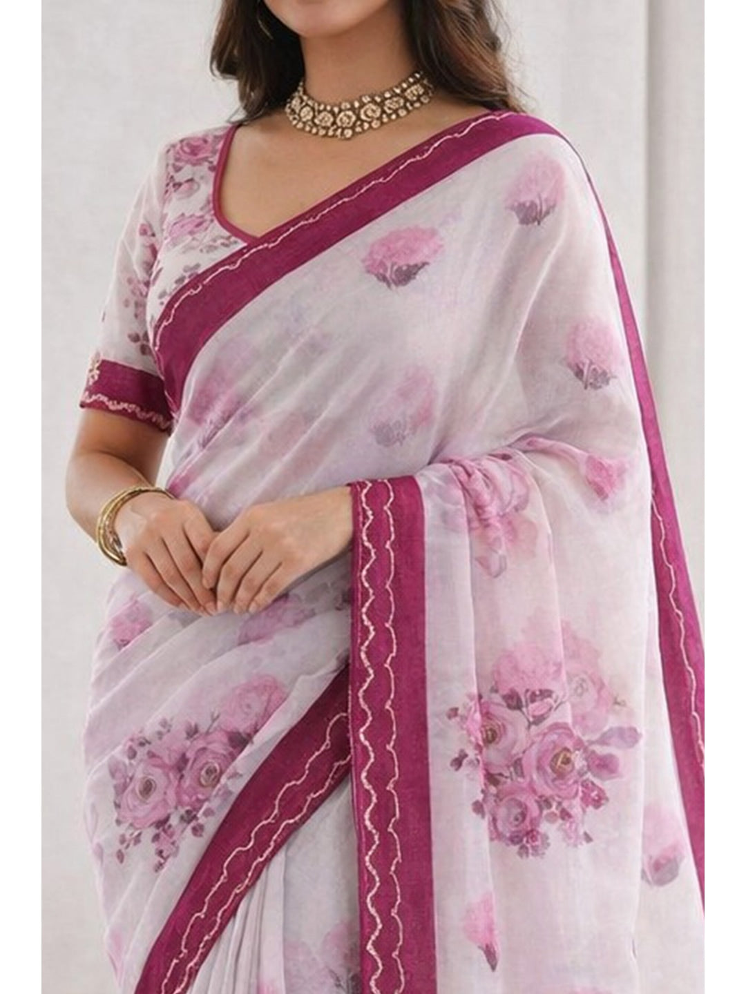 Peachmode Pink Cotton Blend Devika Saree - Image 3