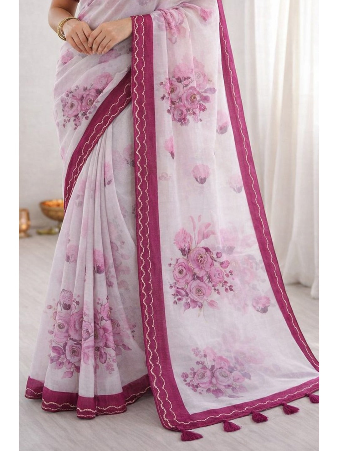 Peachmode Pink Cotton Blend Devika Saree - Image 4