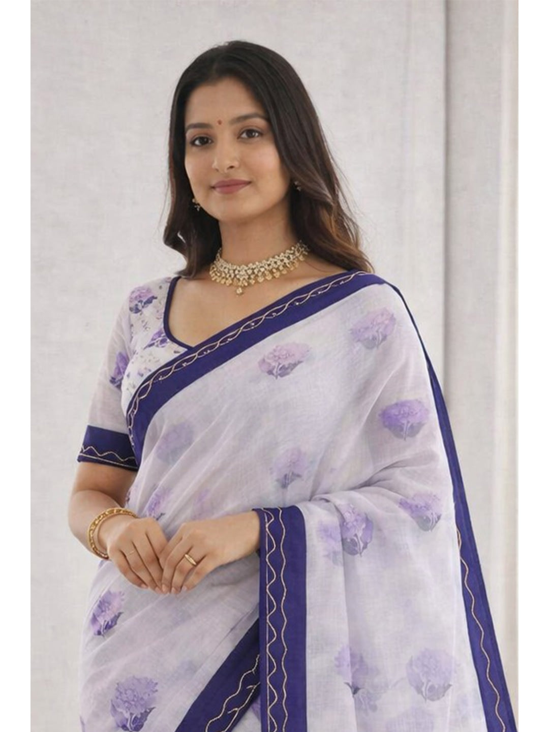 Peachmode Purple Cotton Blend Devika Saree - Image 2