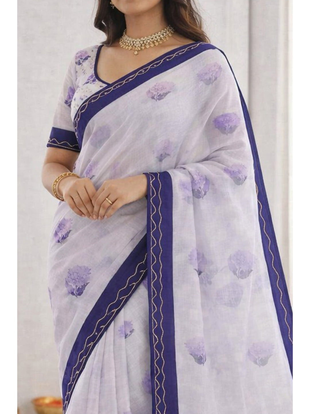 Peachmode Purple Cotton Blend Devika Saree - Image 3