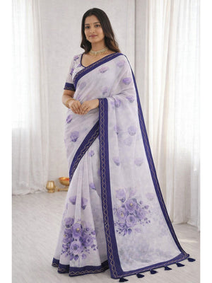 Peachmode Purple Cotton Blend Devika Saree - Image 1
