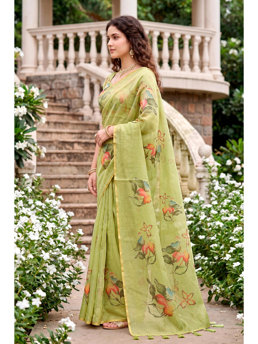 Peachmode Green Cotton Blend Erodi Saree - Image 3