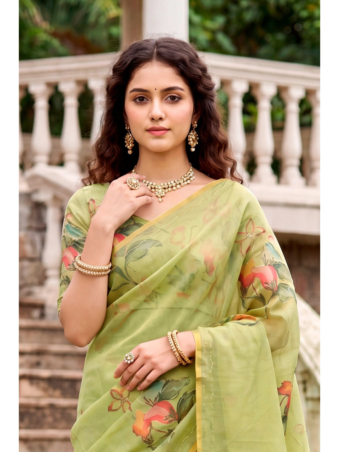 Peachmode Green Cotton Blend Erodi Saree - Image 1