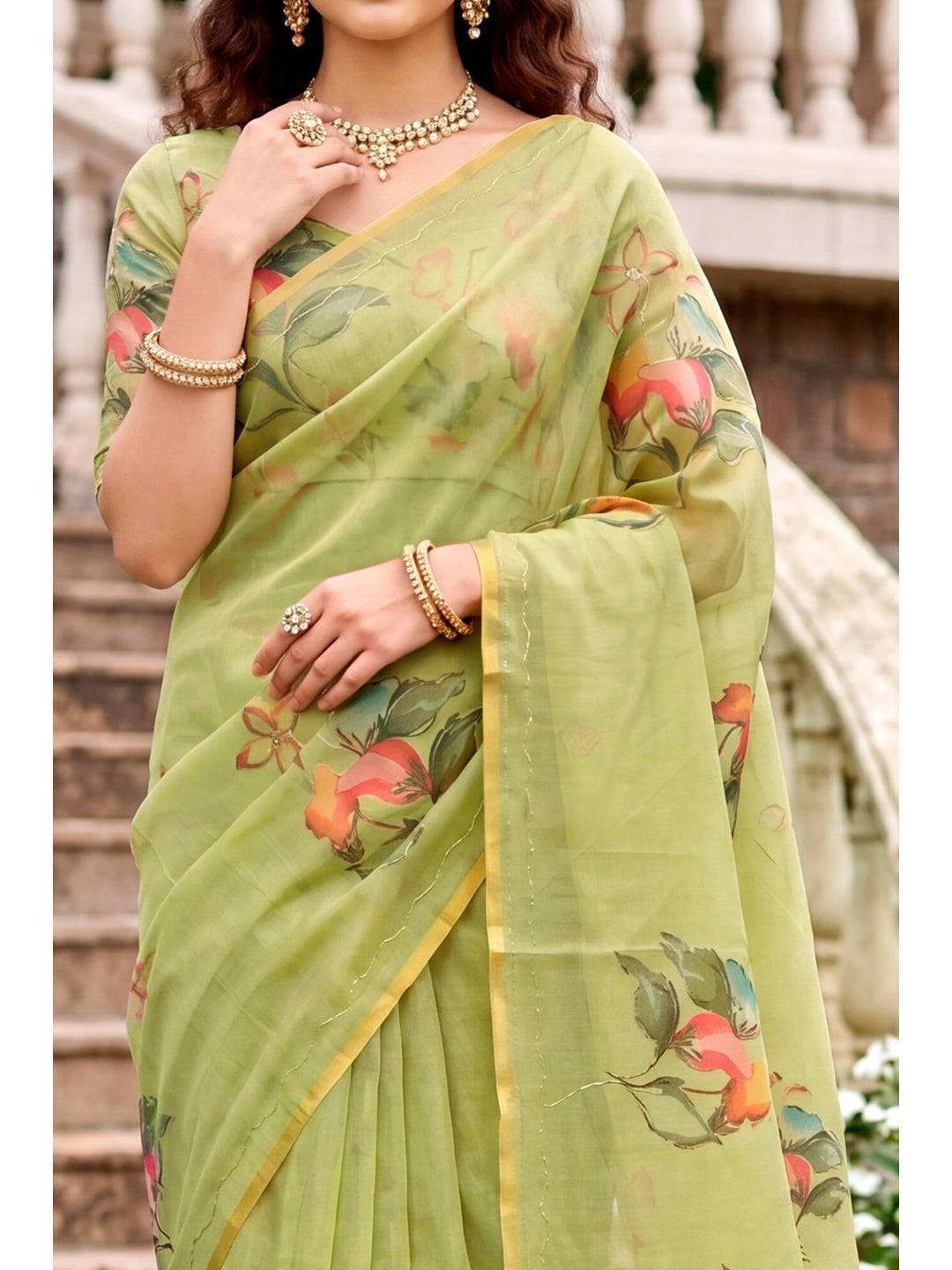 Peachmode Green Cotton Blend Erodi Saree - Image 4