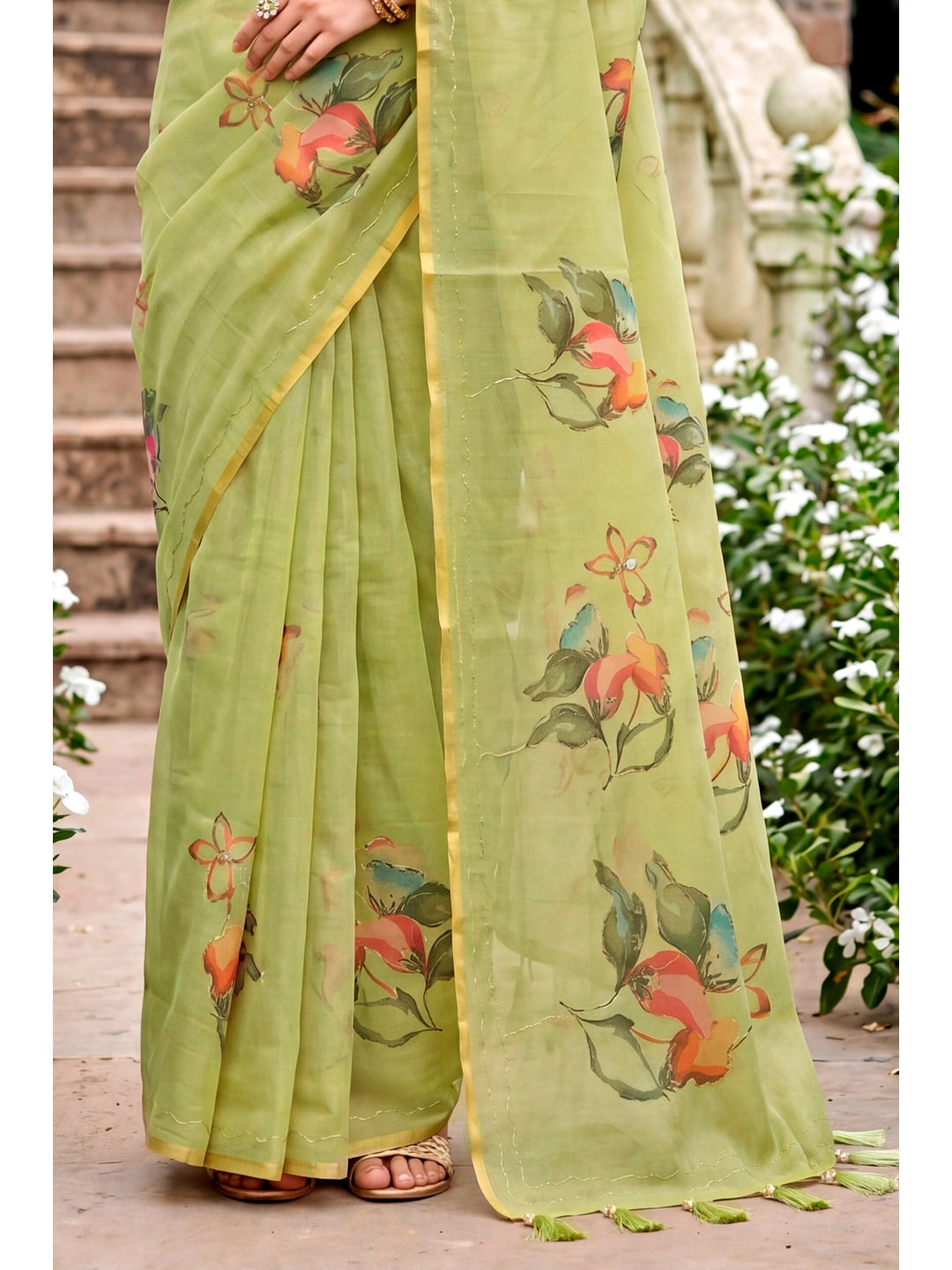 Peachmode Green Cotton Blend Erodi Saree - Image 5