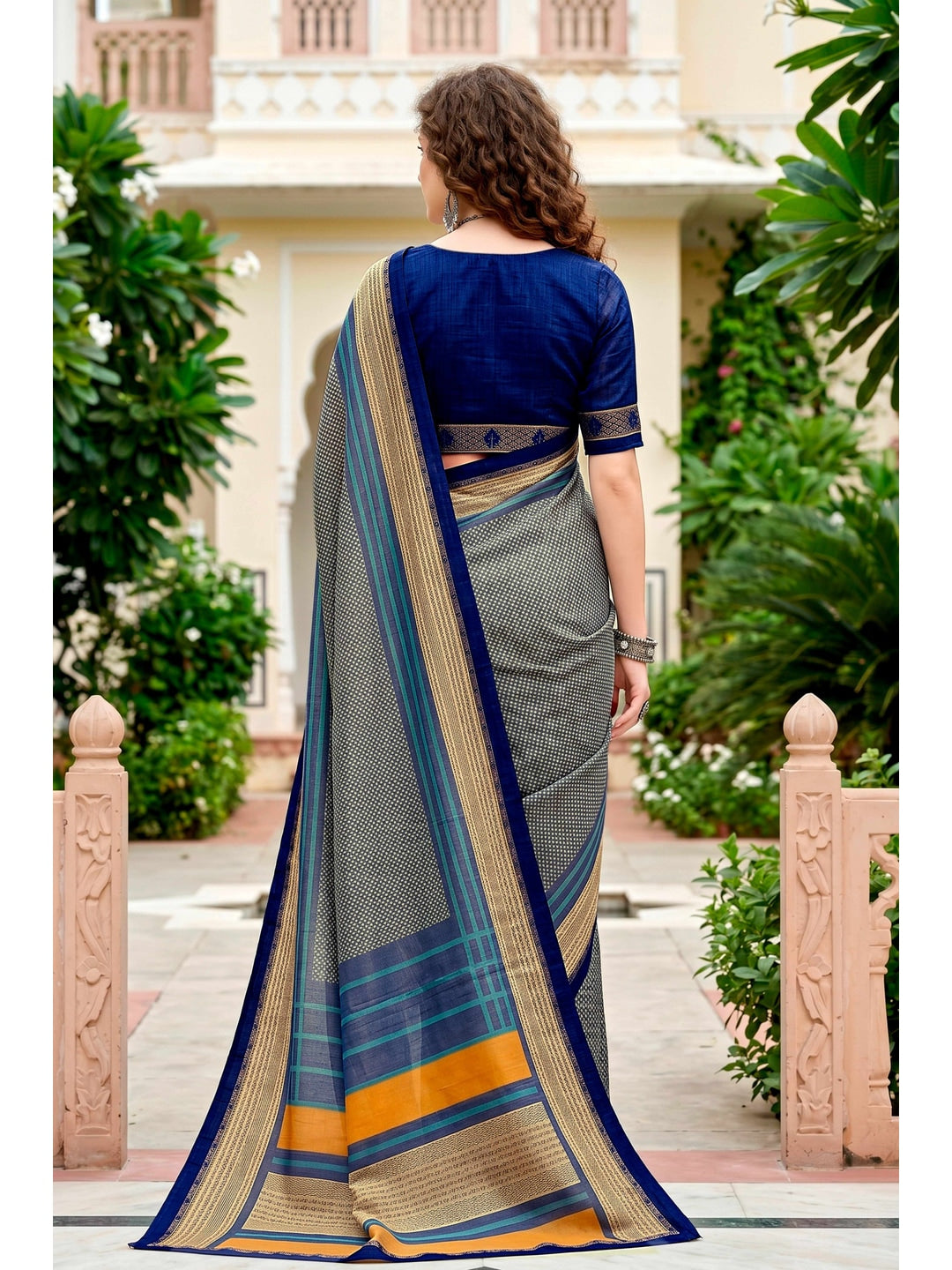 Peachmode Grey Cotton Blend Harshita Saree - Image 4