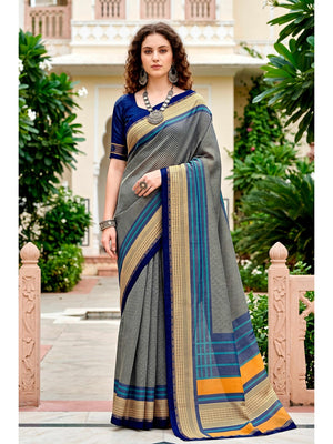 Peachmode Grey Cotton Blend Harshita Saree - Image 1
