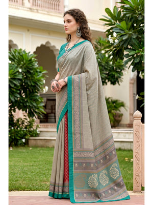 Peachmode Grey Cotton Blend Harshita Saree - Image 2
