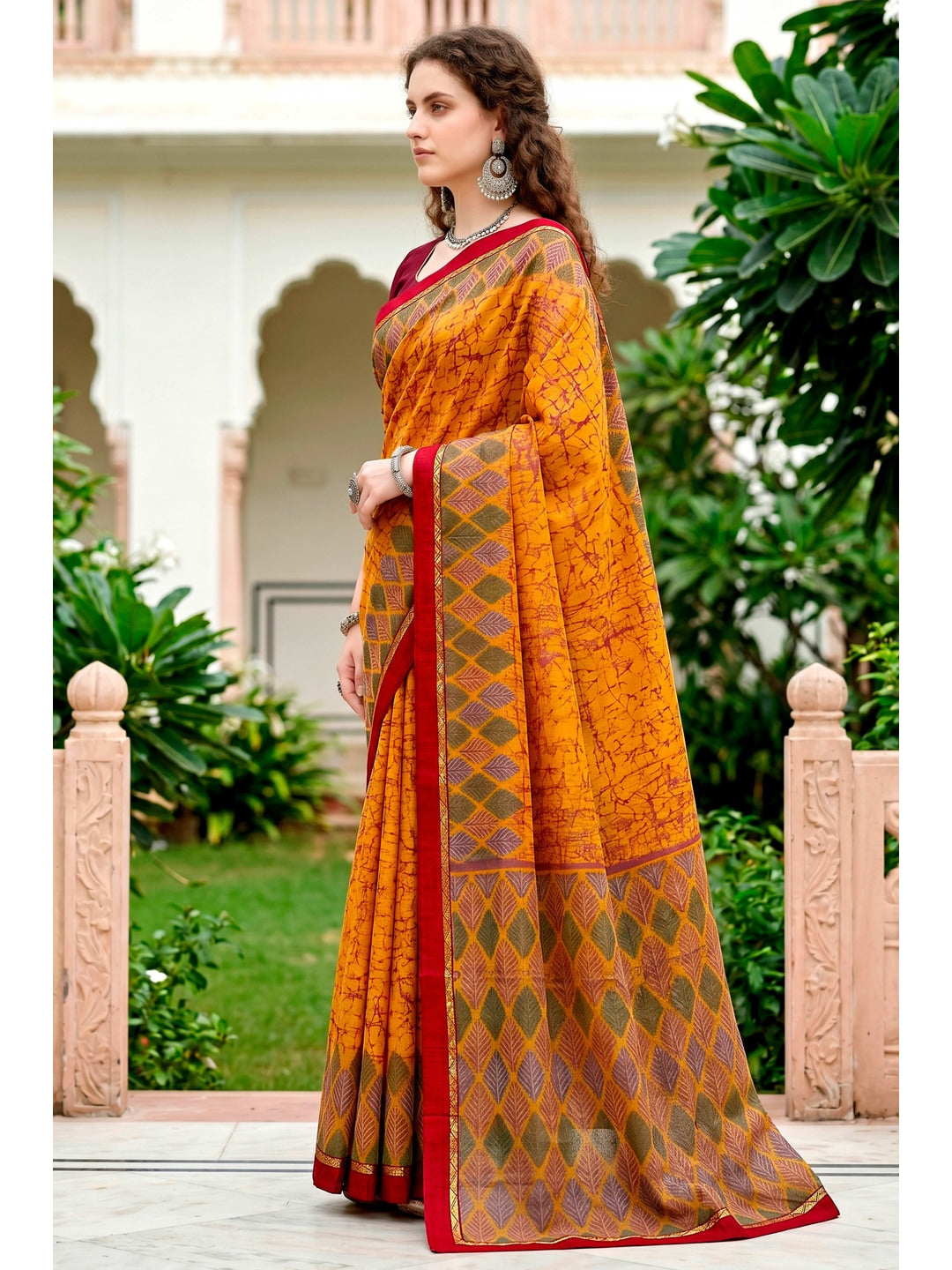 Peachmode Yellow Cotton Blend Harshita Saree - Image 2