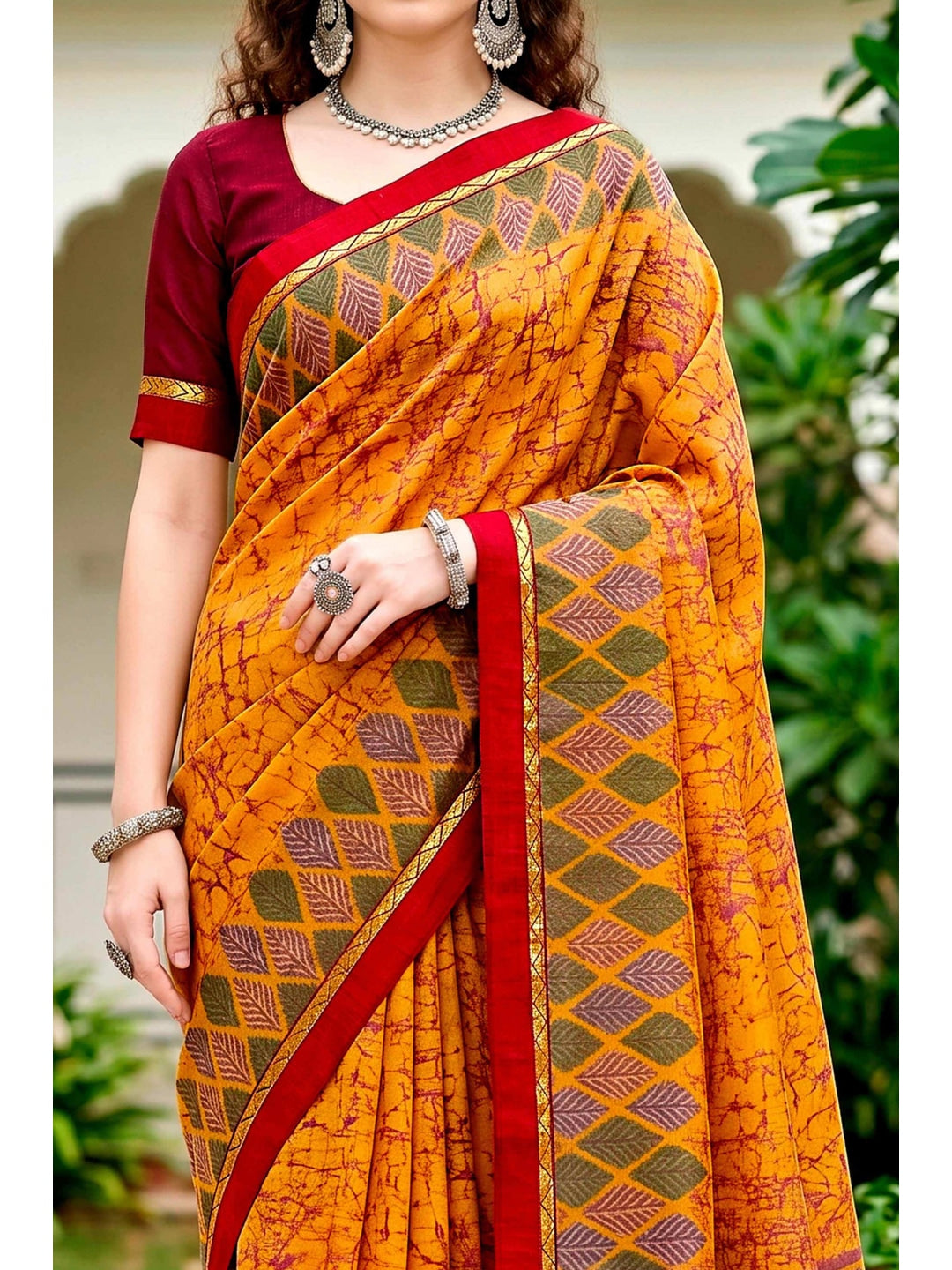 Peachmode Yellow Cotton Blend Harshita Saree - Image 5