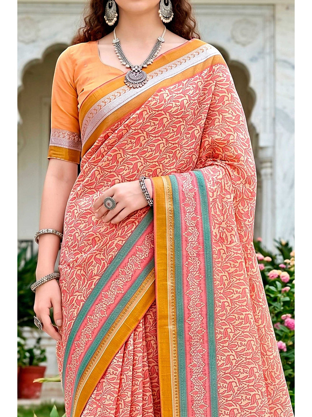 Peachmode Pink Cotton Blend Harshita Saree - Image 5