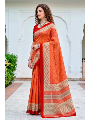 Peachmode Orange Cotton Blend Harshita Saree - Image 2