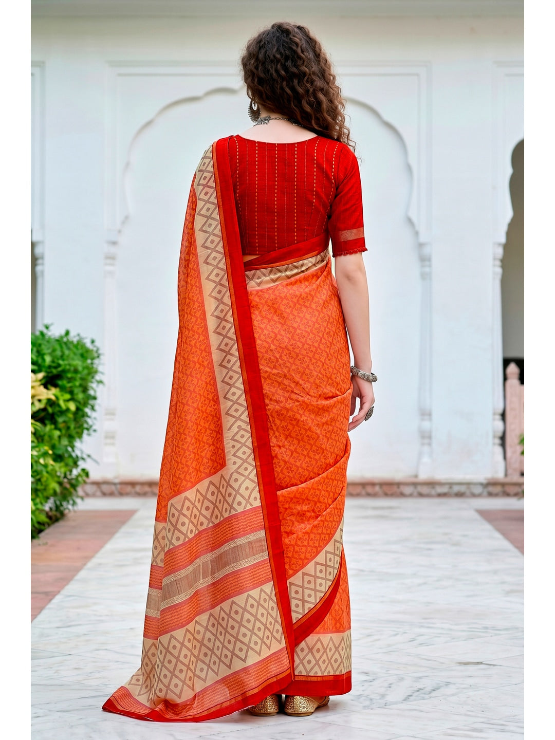 Peachmode Orange Cotton Blend Harshita Saree - Image 4