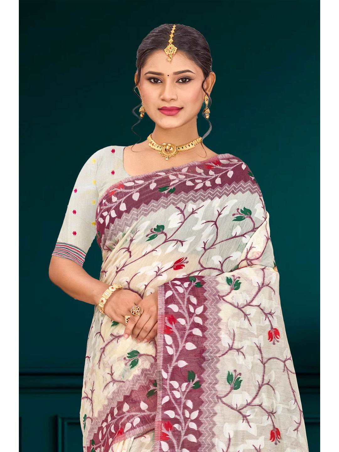 Peachmode Purple Cotton Blend Kashish Saree - Image 2