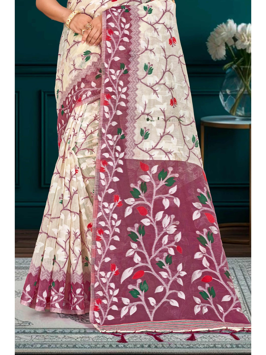 Peachmode Purple Cotton Blend Kashish Saree - Image 3