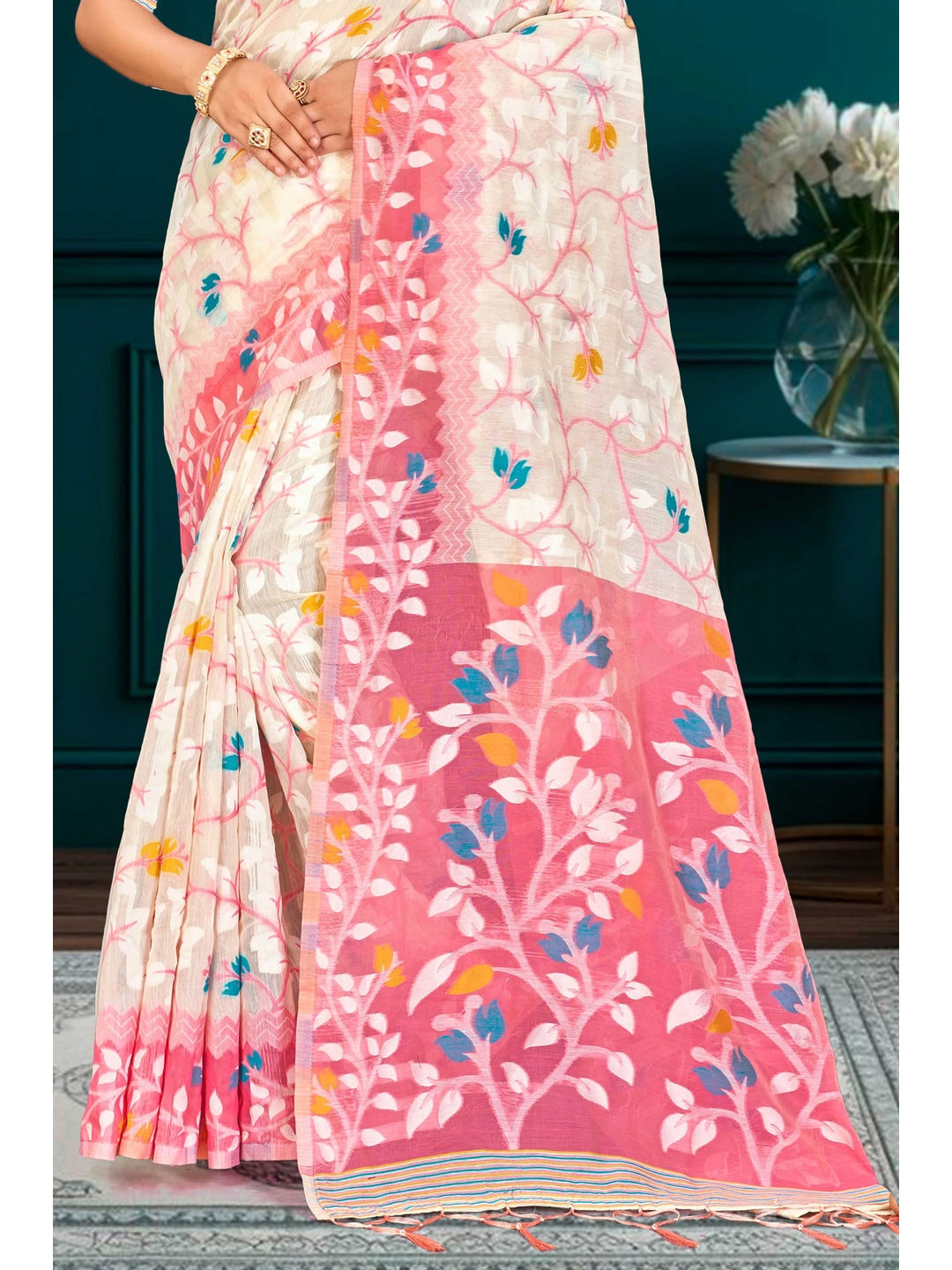 Peachmode Pink Cotton Blend Kashish Saree - Image 3