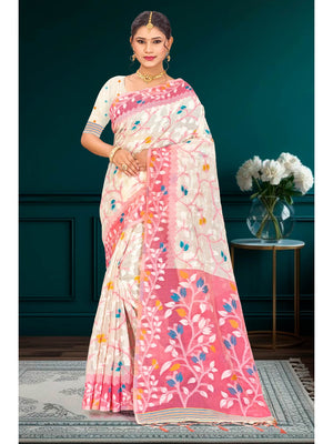 Peachmode Pink Cotton Blend Kashish Saree - Image 1