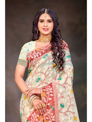 Peachmode Red Cotton Blend Saree - Image 2