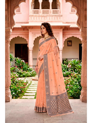 Peachmode Peach Cotton Blend Kashvi Cotton Saree - Image 2