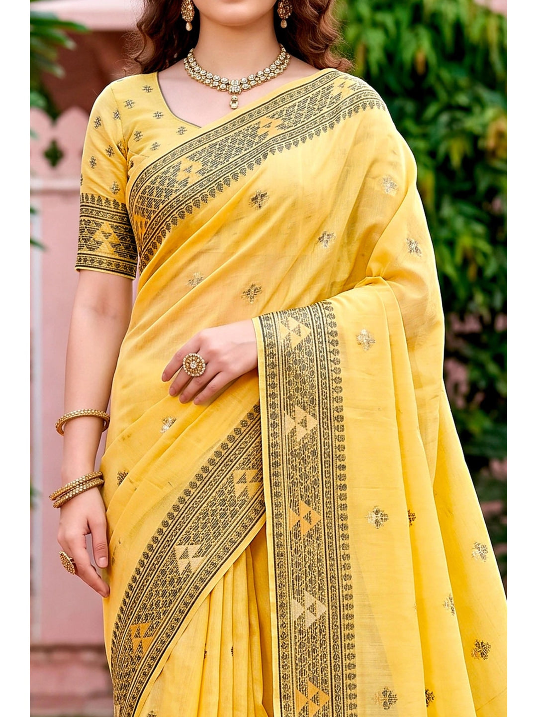 Peachmode Yellow Cotton Blend Kashvi Cotton Saree - Image 6