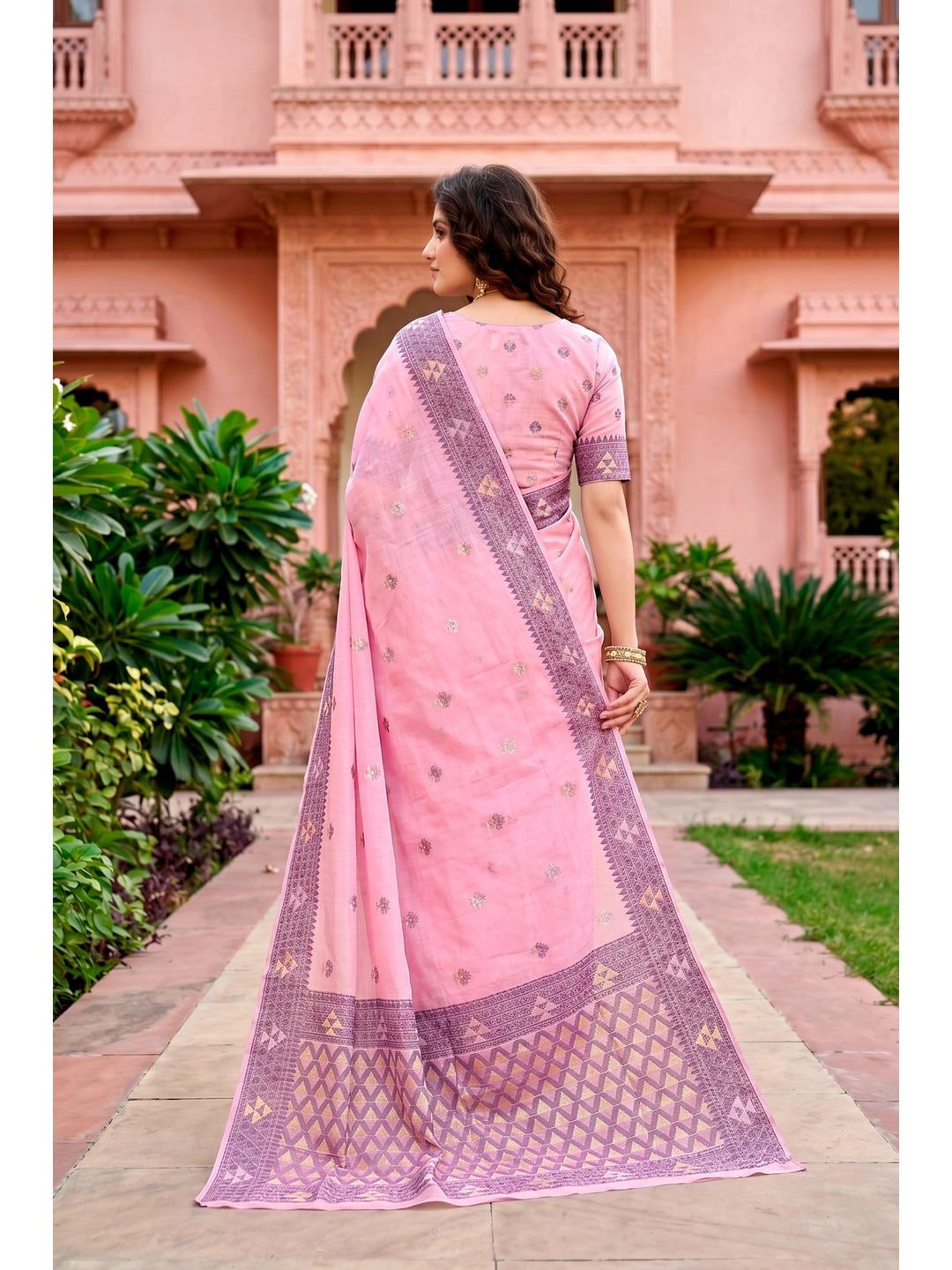 Peachmode Pink Cotton Blend Kashvi Cotton Saree - Image 5