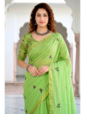 Peachmode Green Cotton Blend Mridula Saree - Image 2