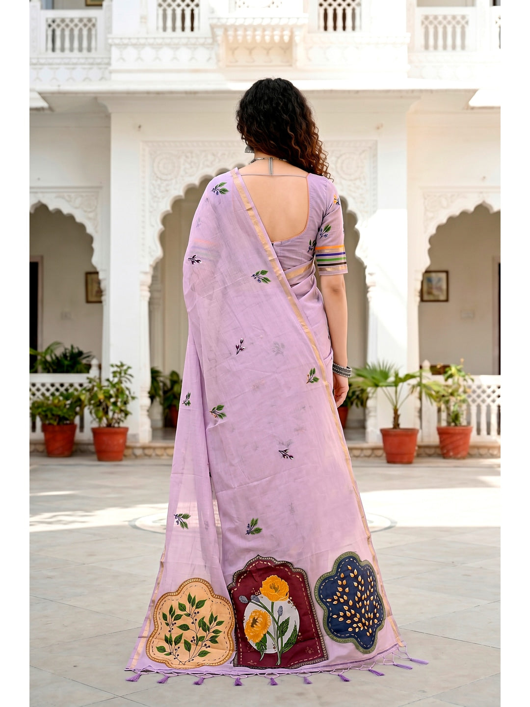 Peachmode Lavender Cotton Blend Mridula Saree - Image 4