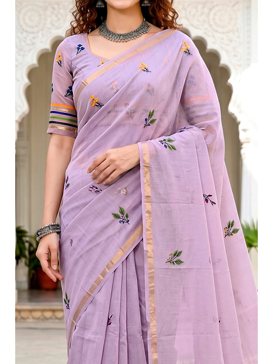 Peachmode Lavender Cotton Blend Mridula Saree - Image 5