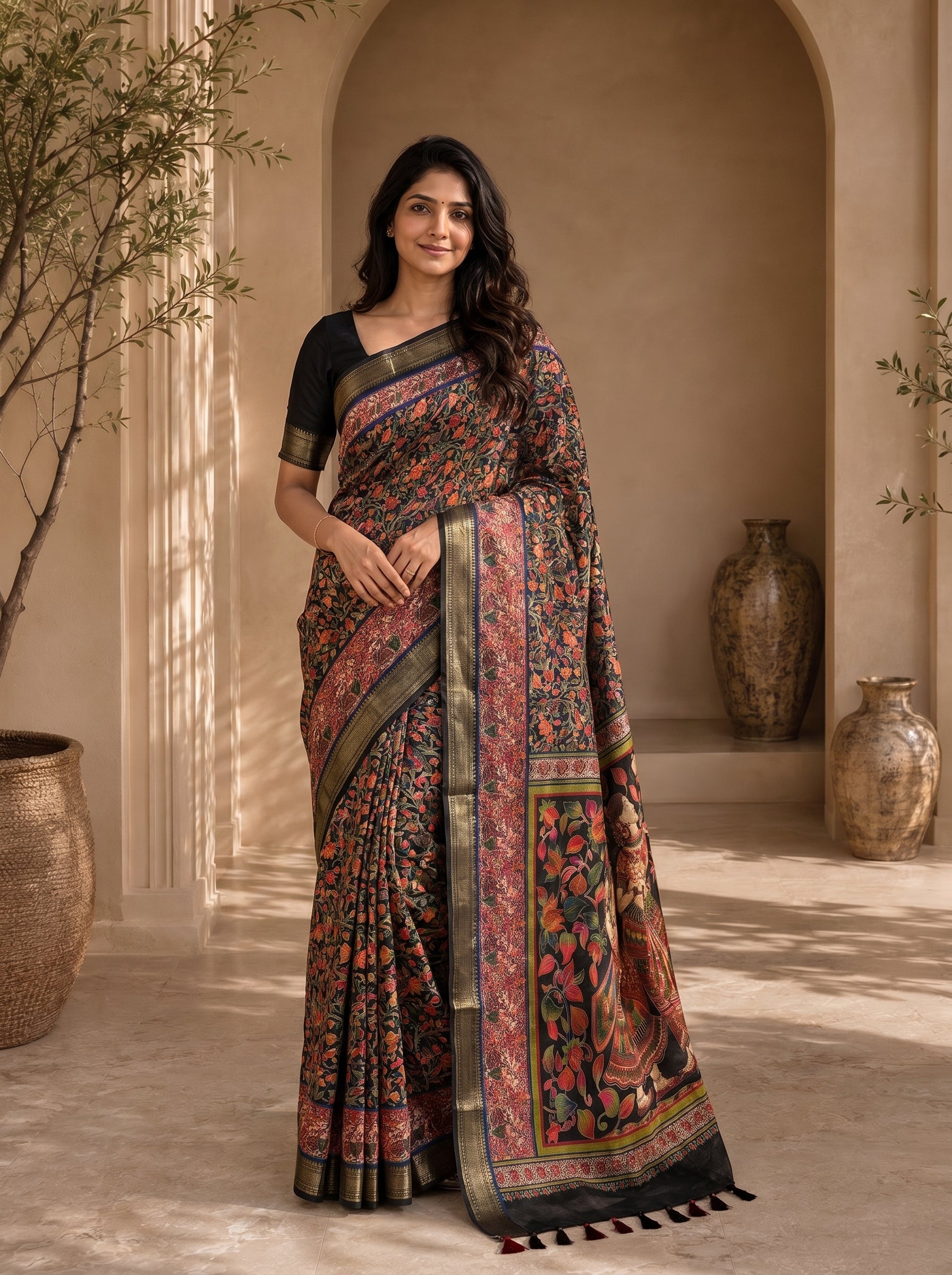 Peachmode Brown Dola Silk Position Digital Print Saree - Image 4