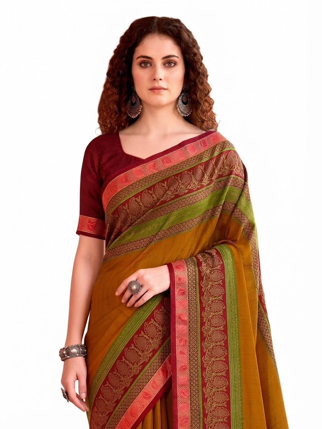 Peachmode Mustard Cotton Blend Pankhuri Saree - Image 6