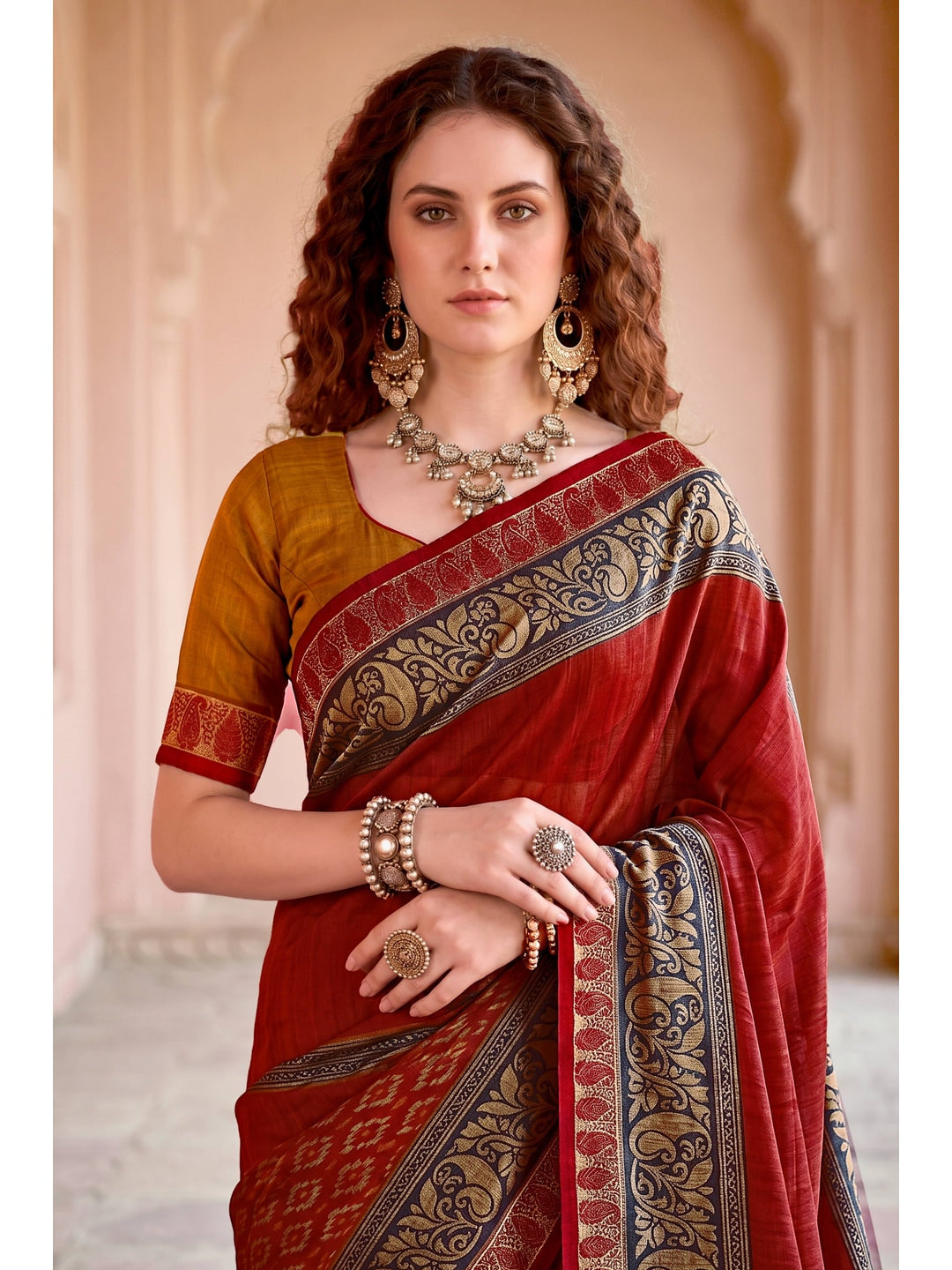 Peachmode Red Cotton Blend Pankhuri Saree - Image 2