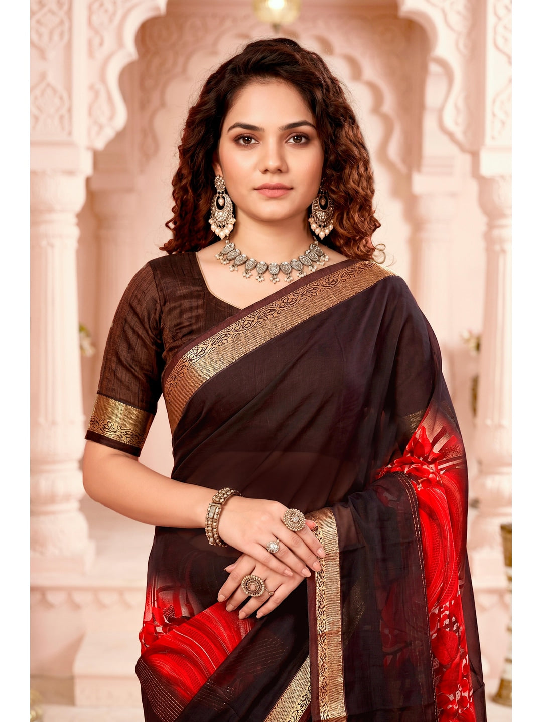 Peachmode Brown Cotton Blend Pankhuri Saree - Image 2