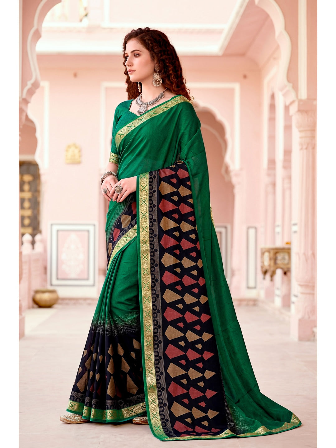 Peachmode Green Cotton Blend Pankhuri Saree - Image 3