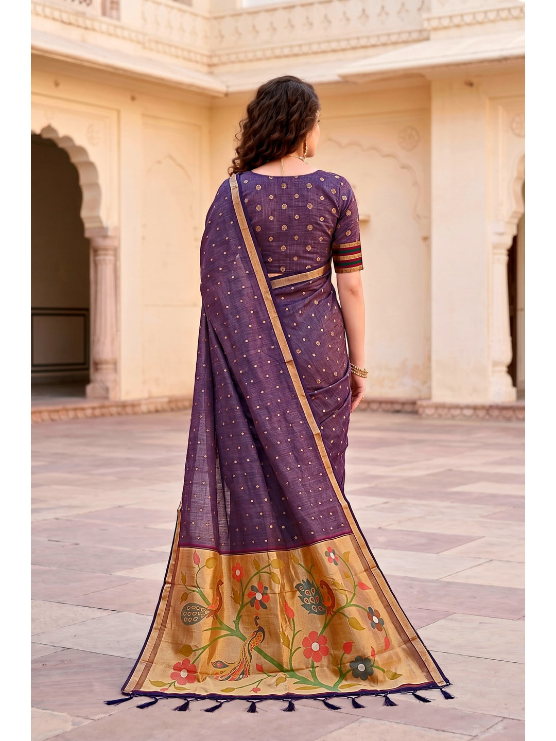 Peachmode Violet Cotton Blend Prachi Cotton Saree - Image 4