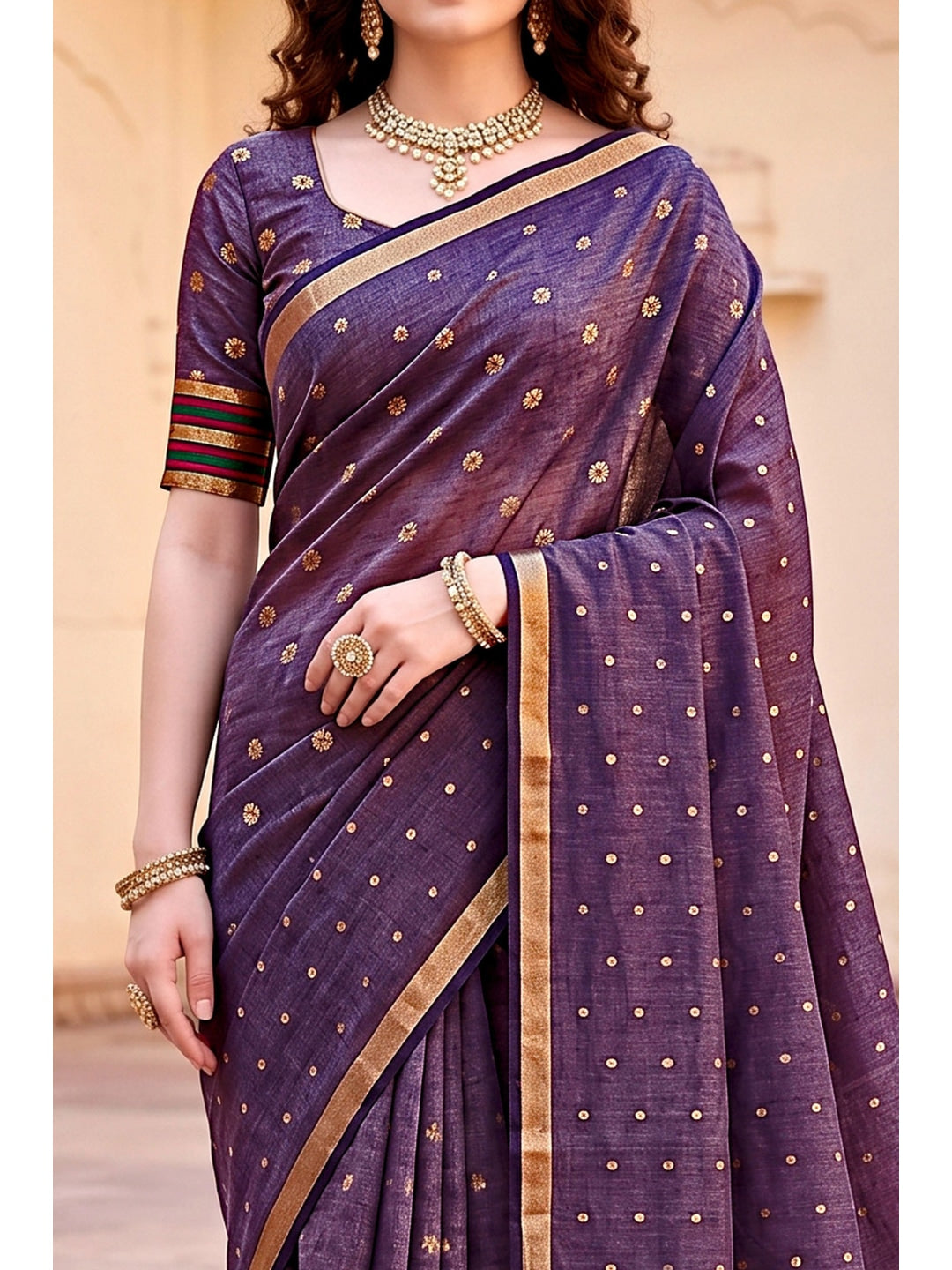 Peachmode Violet Cotton Blend Prachi Cotton Saree - Image 5